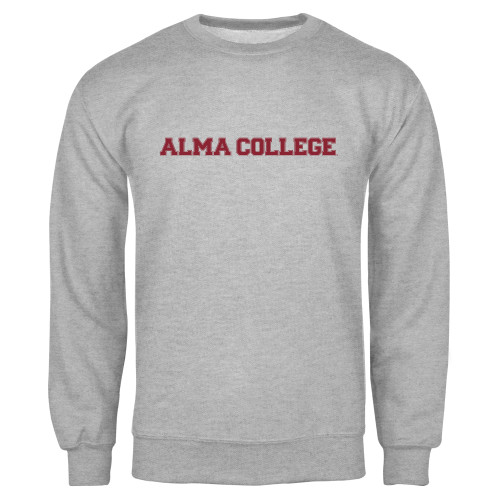 Grey Fleece Crew-Alma College Wordmark