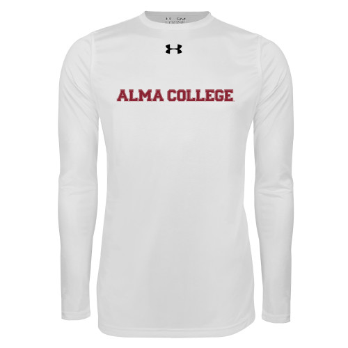 Under Armour White Long Sleeve Tech Tee-Alma College Wordmark