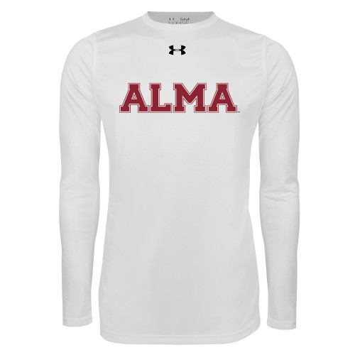 Under Armour White Long Sleeve Tech Tee-Alma College Alma Wordmark