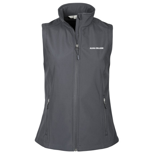 Womens Charcoal Core Softshell Vest-Alma College Wordmark