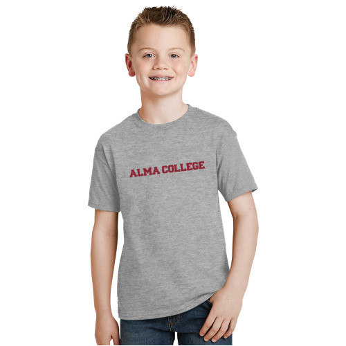 Youth Grey T Shirt-Alma College Wordmark