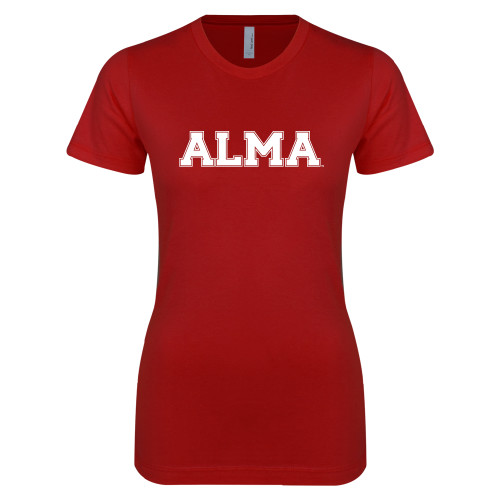 Next Level Womens Cardinal Boyfriend Tee-Alma College Alma Wordmark