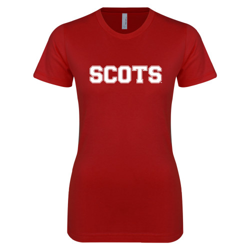 Next Level Womens Cardinal Boyfriend Tee-Alma College Scots Wordmark