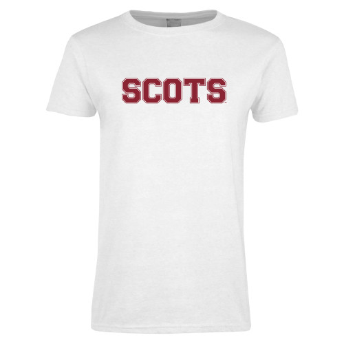 Womens White Short Sleeve Tee-Alma College Scots Wordmark