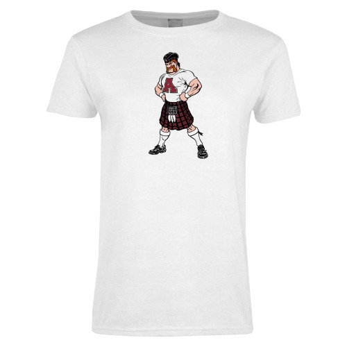 Womens White Short Sleeve Tee-Alma College Full Mascot