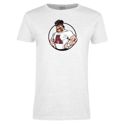 Womens White Short Sleeve Tee-Alma College Mascot Head