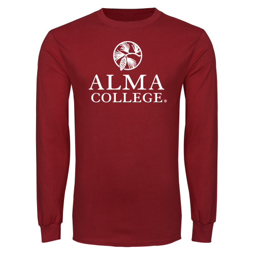 Cardinal Long Sleeve T Shirt-Alma College Institutional Wordmark Stacked