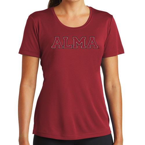 Womens Cardinal Performance Short Sleeve Tee-Alma College Alma Wordmark