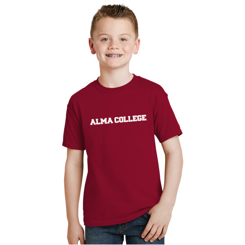 Youth Cardinal T Shirt-Alma College Wordmark