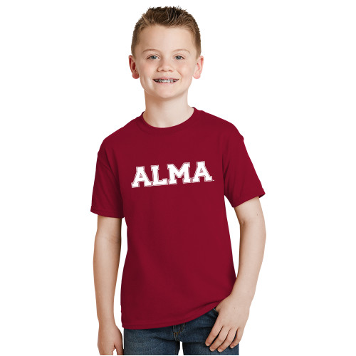 Youth Cardinal T Shirt-Alma College Alma Wordmark