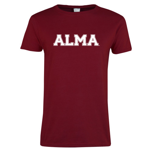 Next Level Womens Cardinal Short Sleeve Tee-Alma College Alma Wordmark