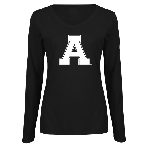 Womens Black Long Sleeve V Neck Tee -Alma College Athletic A