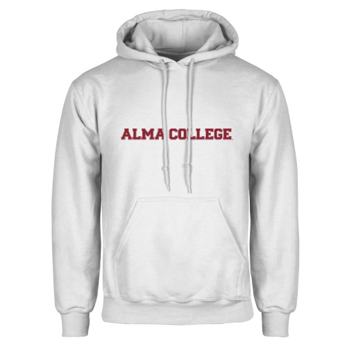 White Fleece Hoodie-Alma College Wordmark