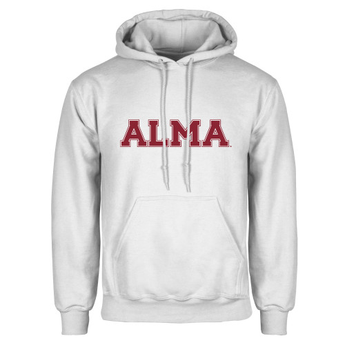 White Fleece Hoodie-Alma College Alma Wordmark