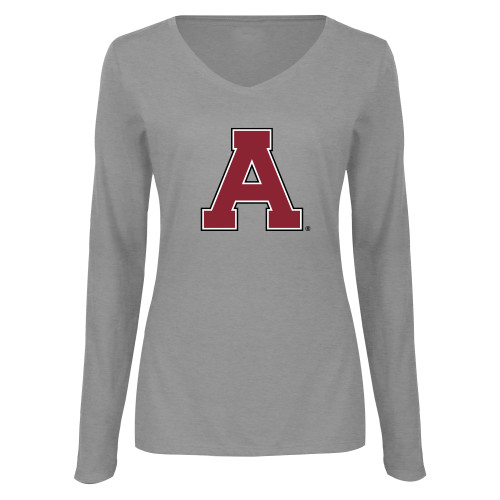 Womens Grey Long Sleeve V Neck Tee -Alma College Athletic A