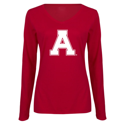 Womens Cardinal Long Sleeve V Neck Tee -Alma College Athletic A