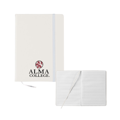 5x7 White Hard Cover Journal-Alma College Institutional Wordmark Stacked