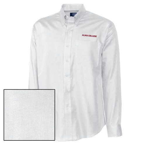 Cutter & Buck Nailshead Long Sleeve Button Down White-Alma College Wordmark