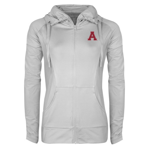 Womens White Sport Wick Stretch Full Zip Jacket-Alma College Athletic A