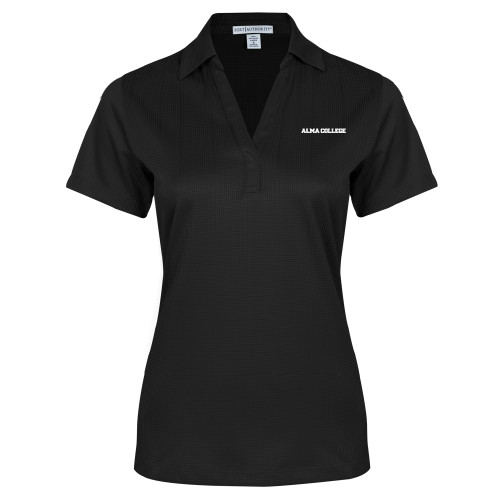 Womens Black Performance Fine Jacquard Polo-Alma College Wordmark