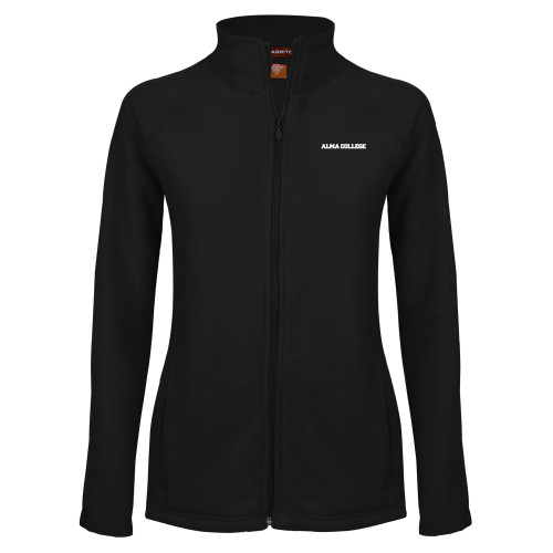 Womens Black Fleece Full Zip Jacket-Alma College Wordmark