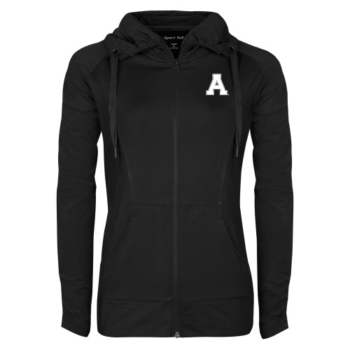 Womens Black Sport Wick Stretch Full Zip Jacket-Alma College Athletic A