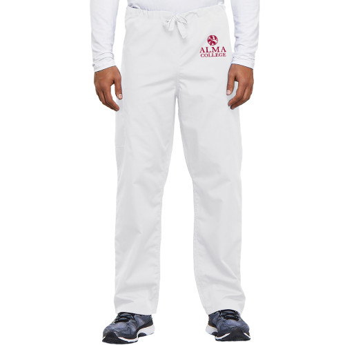 Unisex White WW Originals Drawstring Scrub Pant BLANK-Alma College Institutional Wordmark