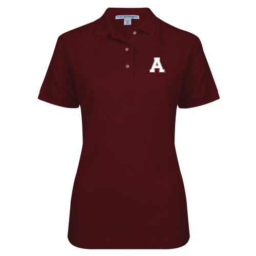 Womens Silk Touch Burgundy Pique Polo-Alma College Athletic A
