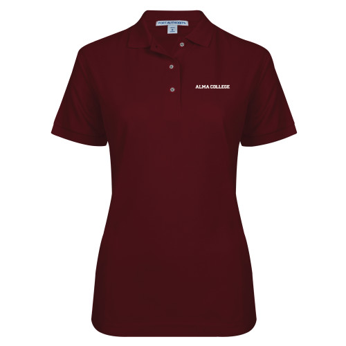 Womens Silk Touch Burgundy Pique Polo-Alma College Wordmark