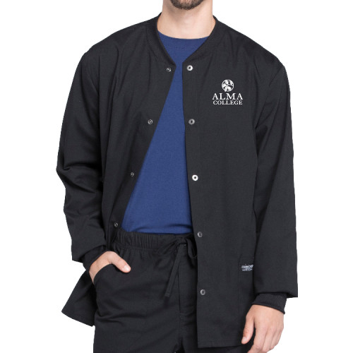 Unisex Black Snap Front Jacket-Alma College Institutional Wordmark