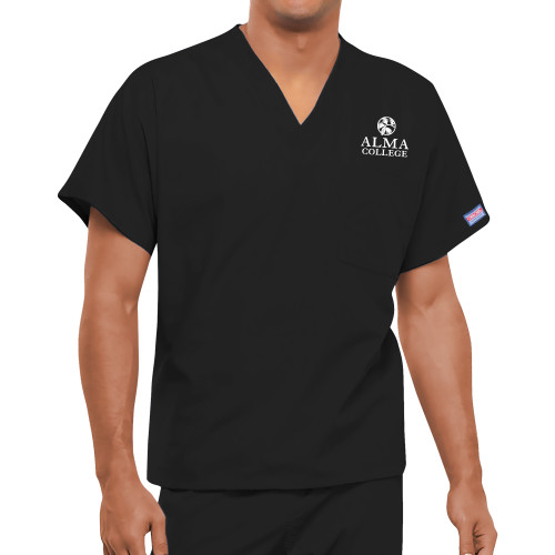 Unisex Black WW Originals V Neck Scrub Top BLANK-Alma College Institutional Wordmark