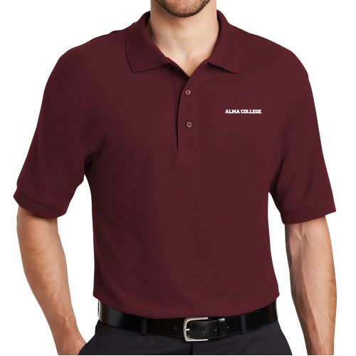 Burgundy Silk Touch Polo-Alma College Wordmark