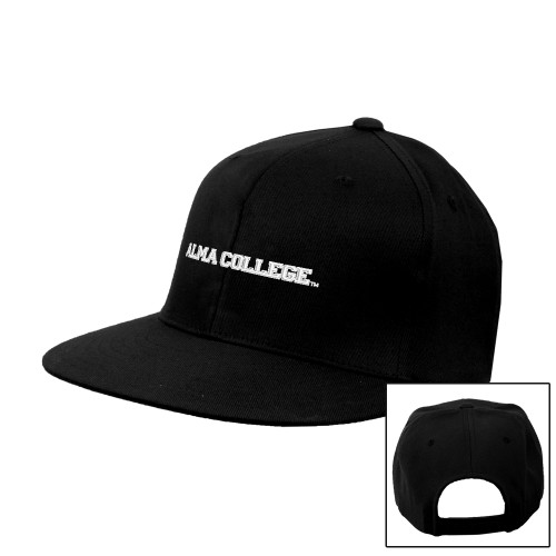 Black Flat Bill Snapback Hat-Alma College Wordmark