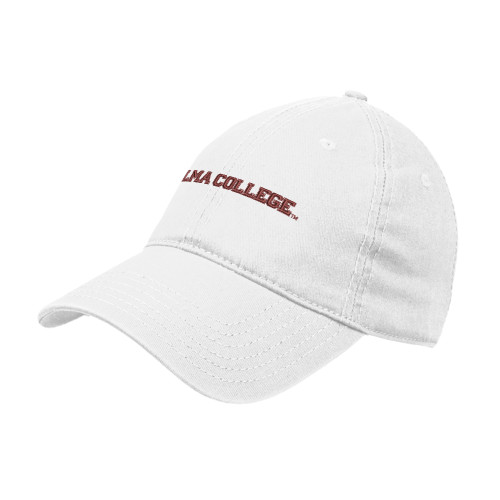 White Unstructured Adjustable Low Profile Hat-Alma College Wordmark