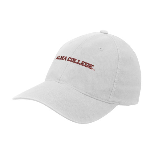 White Flexfit Structured Low Profile Hat-Alma College Wordmark