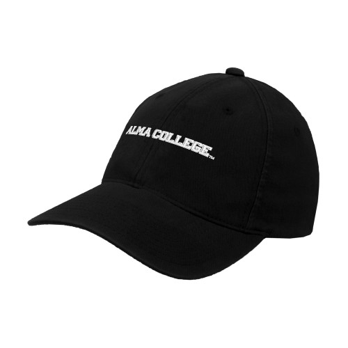Black Flexfit Structured Low Profile Hat-Alma College Wordmark