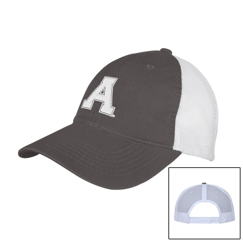 Charcoal/White Mesh Back Unstructured Low Profile Hat-Alma College Athletic A