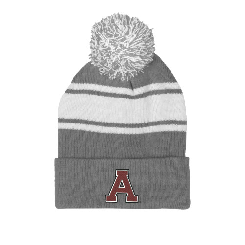 Grey/White Two Tone Knit Pom Beanie w/Cuff-Alma College Athletic A