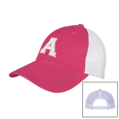 Fuchsia/White Mesh Back Unstructured Low Profile Hat-Alma College Athletic A