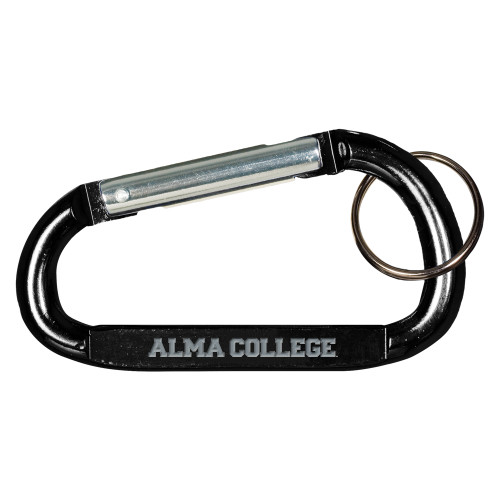 Black Carabiner with Split Ring-Alma College Wordmark  Engraved