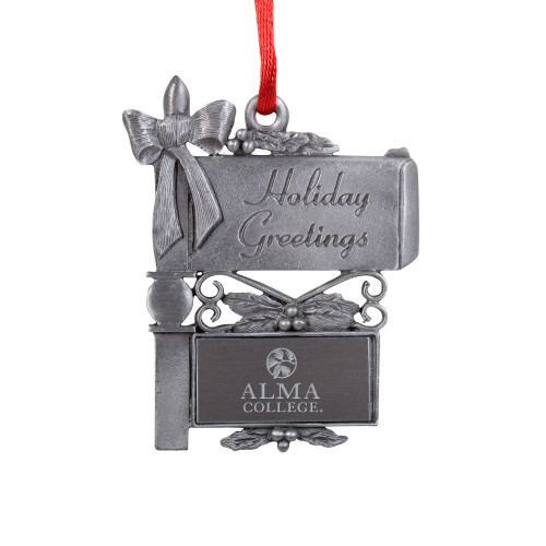 Pewter Mail Box Ornament-Alma College Institutional Wordmark Stacked Engraved