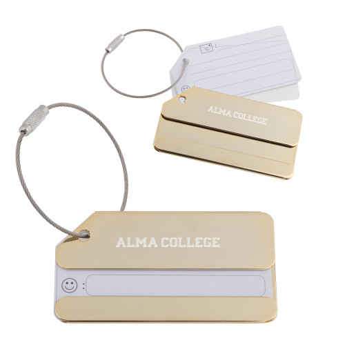 Gold Luggage Tag-Alma College Wordmark  Engraved