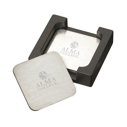 Stainless Steel Coaster Set-Alma College Institutional Wordmark Stacked Engraved