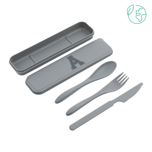 Bamboo Fiber Grey Cutlery Set-Alma College Wordmark  Engraved