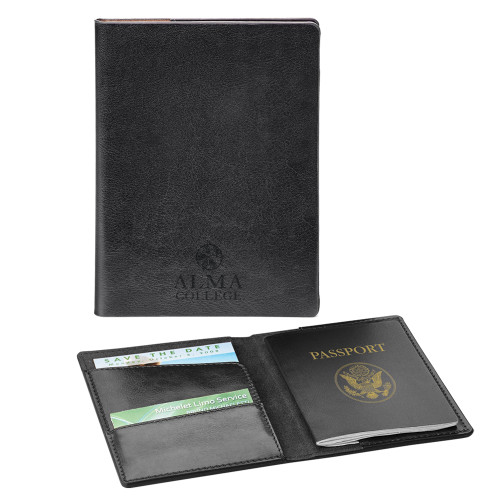 Fabrizio Black RFID Passport Holder-Alma College Institutional Wordmark Stacked Engraved