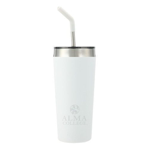Faye White Vacuum Tumbler w/ Stainless Steel Straw 20 oz-Alma College Institutional Wordmark Stacked Engraved