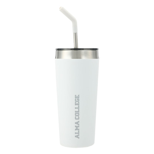Faye White Vacuum Tumbler w/ Stainless Steel Straw 20 oz-Alma College Wordmark  Engraved