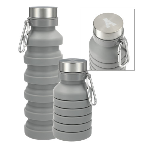 Zigoo Silicone Collapsible Grey Bottle 18oz-Alma College Athletic A Engraved