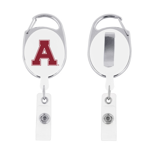 White Oval Retractable Badge Holder w/Clip-Alma College Athletic A
