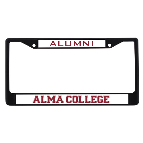 Alumni Metal License Plate Frame in Black-Alma College Wordmark